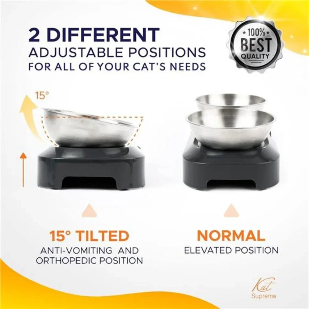 Cat Food Bowl - Cat Bowls for Indoor Cats, Set of 2 Stainless Steel Cat Bowls